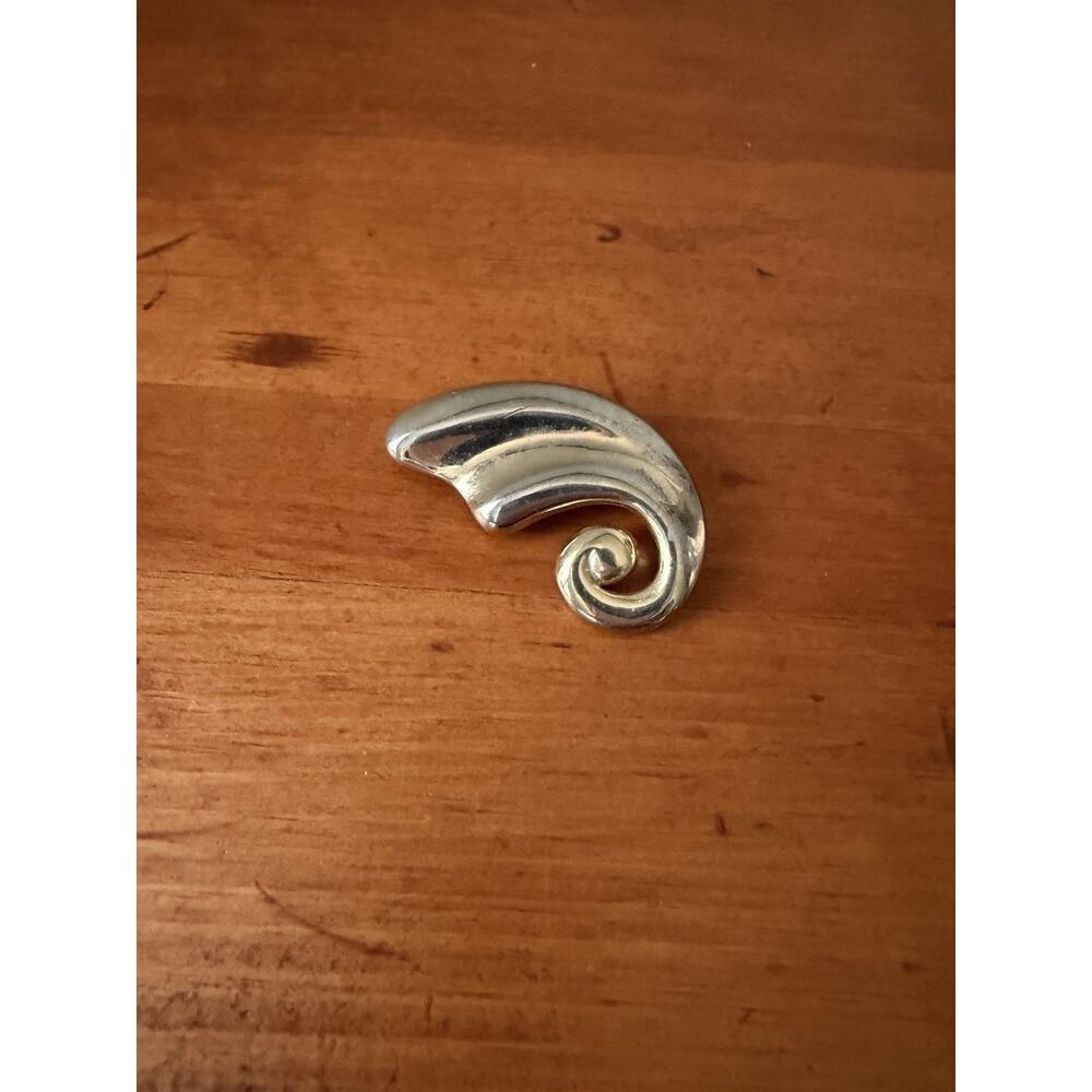 Vintage Modernist Sterling Silver Wave Scroll Brooch Mid Century